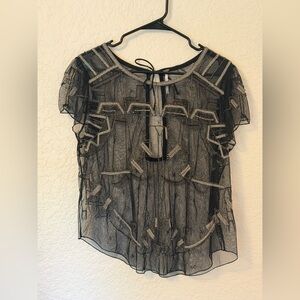 Free People Black Sheer Embellished Blouse